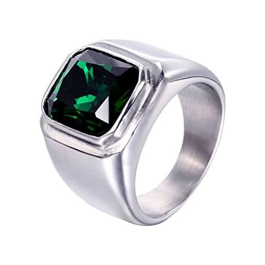 HIJONES anello da uomo in pietra in acciaio inossidabile con zirconi quadrati grandi vintage verde misura 19