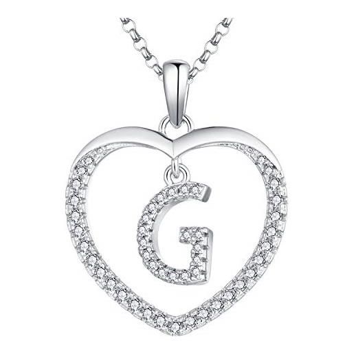 JO WISDOM collana di cuore alfabeto argento 925 donna, ciondolo con catena 26 lettere g iniziali zirconia cubica aaa, regalo di gioielli personalizzati