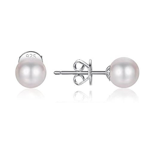 LUCKMORA orecchini da donna con perle argento 925 orecchini a punta naturale rotonde coltivate d'acqua dolce perline (6-6.5mm)