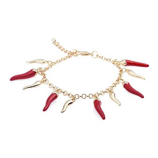 inSCINTILLE bracciale donna con cornetti portafortuna rossi e metallizzati (oro)