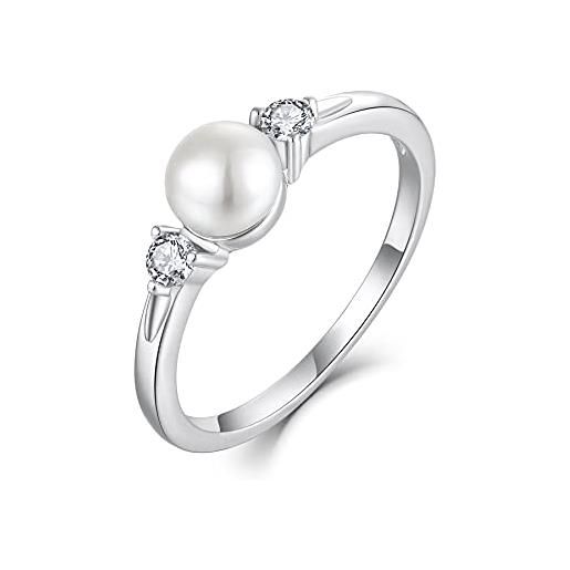 JO WISDOM jo wisodm anelli in argento 925 donna, anello di perle d'acqua dolce da 7mm con 3a zirconia cubica