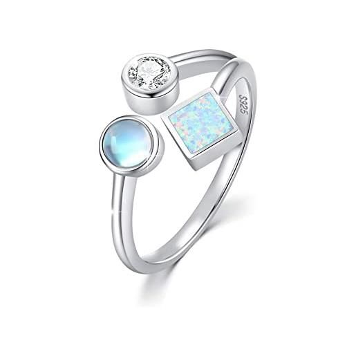 ZIPPICE anelli con opale in pietra di luna per donna anello aperto regolabile con opale in argento sterling cubic zirconia gioielli regali per donne e ragazze
