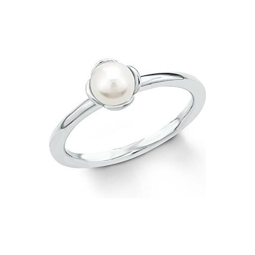 s.Oliver - anello da donna in argento 925 rodiato, con perla d'acqua dolce, colore: bianco e argento, 52 (16.6), colore: argento, cod. 2018595