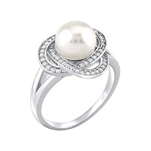 SILVEGO anello da donna in argento 925 fiore con vera perla bianca e zirconia, lps0044w