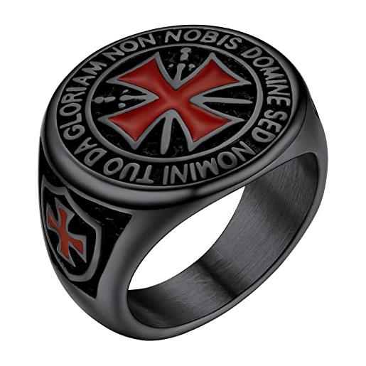 PROSTEEL anello acciaio nero uomo cavalieri templari croce rosso anello acciaio uomo anelli uomo misura 27 con confezione regalo