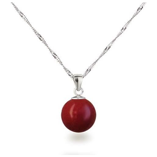 Schöner-SD collana in argento rodiato con ciondolo a forma di perla, 12 mm, argento sterling perla metallo, perla