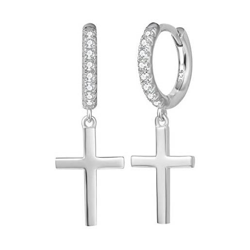 FANCIME orecchini a cerchio a forma di croce pendenti in argento sterling 925 placcato oro bianco gioielli per donna ragazze - dimensione: 30 * 10 mm
