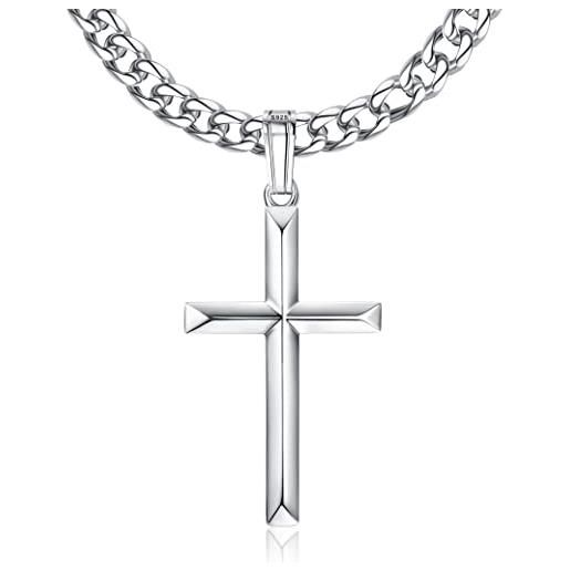 Roheafer collana croce argento 925 da uomo collana con ciondolo croce con catena cubana in argento da donna regali religiosi gioielli 46/51/56/61/66/76 centimetro