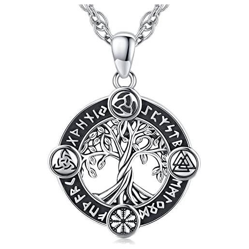 Friggem collana albero della vita in argento sterling 925 con ciondolo albero della vita vichingo amuleto gioielli regali per uomo donna, catena in acciaio inossidabile 61 cm (f)