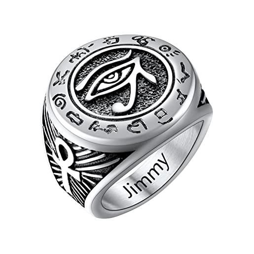 U7 anello uomo vintage acciaio inossidabile, anello inciso personalizzato occhio di horus, anelli punk misura 09, anelli uomo donna colore acciaio, regalo per adulti amanti amici