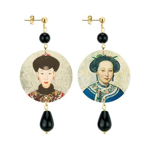 In lebole collezione the circle piccoli samurai orecchini da donna in ottone pietra nero