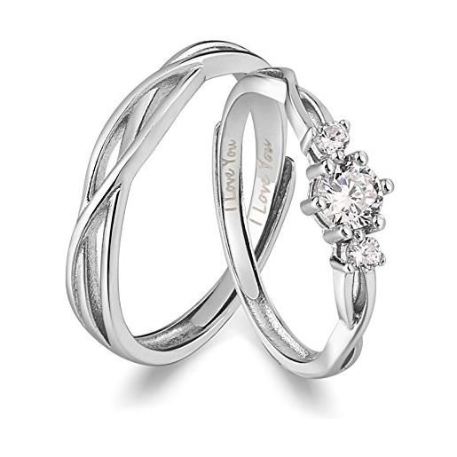 ANAZOZ anelli personalizzabili, gioielli fedine argento 925 fedi nuziali coppia con 2 rings anello di fidanzamento, fedi nuziali