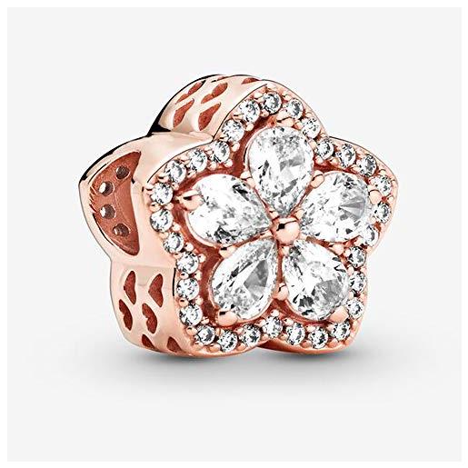 BAKCCI 2020 - ciondolo in argento 925 con rosa di natale e fiocco di neve scintillante, adatto per braccialetti pandora originali, gioielli alla moda