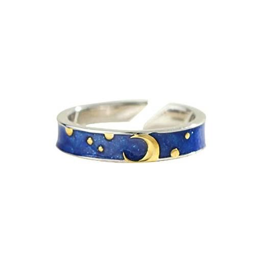 Banemi anello vintage anelli donna argento 925 925 sterline d'argento sole e luna blu anello femminile