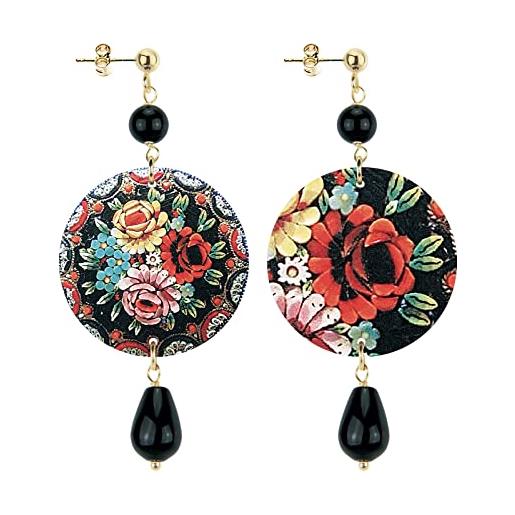 In lebole collezione the circle piccolo fiori colorati orecchini da donna in ottone pietra nero