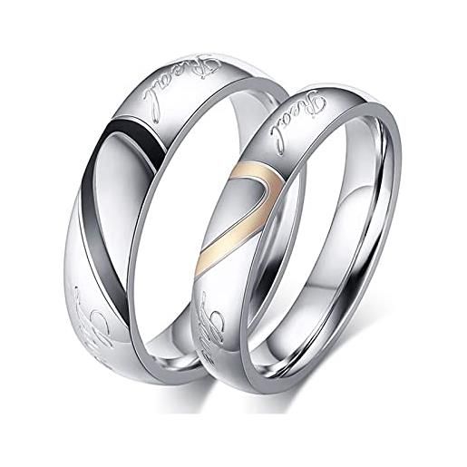 Beydodo anello fidanzamento lui e lei anello acciaio inossidabile cuore donna 17 & uomo 17 anelli fidanzamento incisione