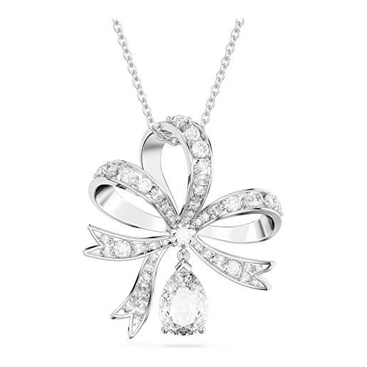 Swarovski volta collana pendente, grande, con motivo a fiocco, cristalli e zirconiaSwarovski , placcata in tonalità rodio, bianco