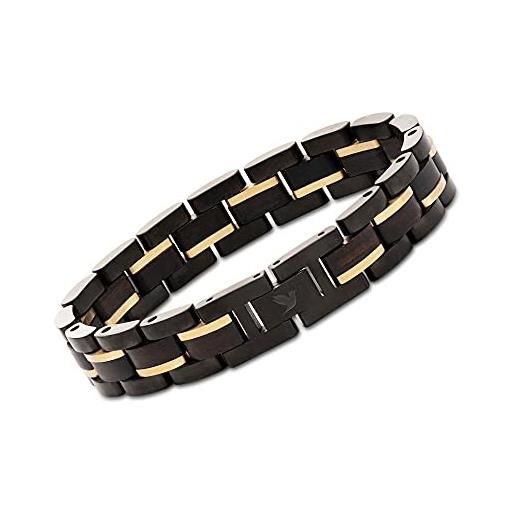 Woodstar (black python) bracciale da uomo in acciaio e legno, gioielli moda maschile, braccialetto regolabile nero oro b20-010