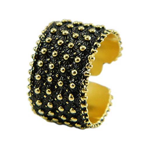 Filu & Trama fede sarda anello sardegna argento brunito su dorato a fascia filigrana a pallini misura regolabile (21)