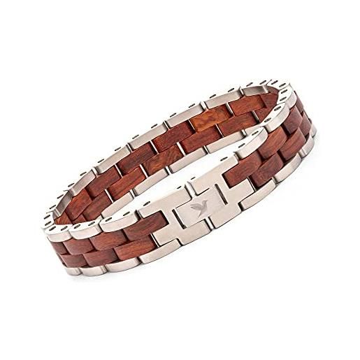 Woodstar (alligator) bracciale da uomo in acciaio e legno, gioielli moda maschile, braccialetto regolabile rosso argento b20-011