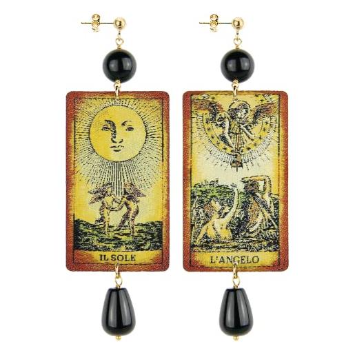 In lebole collezione the tag tarocchi sole e angelo orecchini da donna in ottone pietra nera