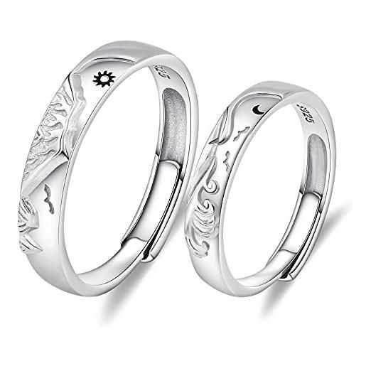 ANAZOZ anelli personalizzabili, anelli di fidanzamento, anelli argento donna 925, montagna e mare sole e luna anelli coppia regolabili, 