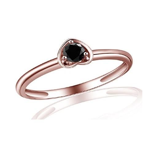 RS JEWELS - anello rotondo in argento sterling 925 placcato oro rosa 14 k, con pietra rotonda nera a forma di spinello, per fidanzata e argento, 17,5, colore: oro rosa, cod. 123456789