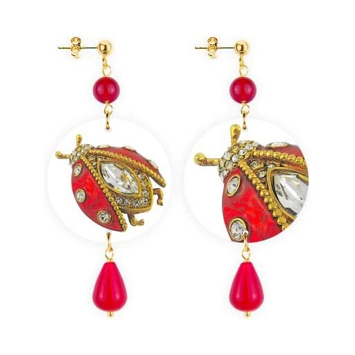 In lebole collezione the circle piccoli coccinella gioiello orecchini da donna in ottone pietra rubino