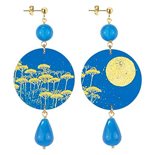 In lebole collezione the circle luna e fiori gialli orecchini da donna in ottone pietra azzurro