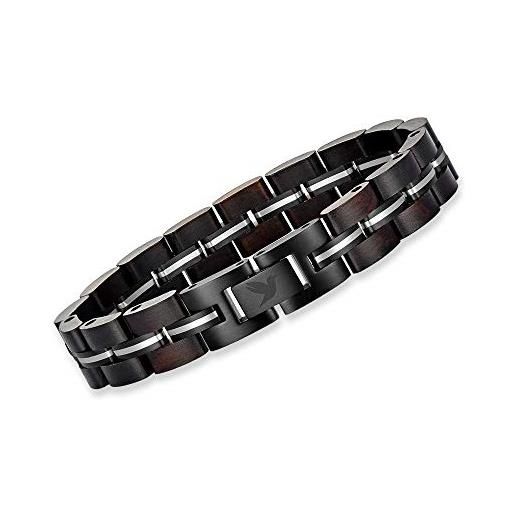 Woodstar (black mamba) bracciale da uomo in acciaio e legno, gioielli moda maschile, braccialetto regolabile nero b19-006