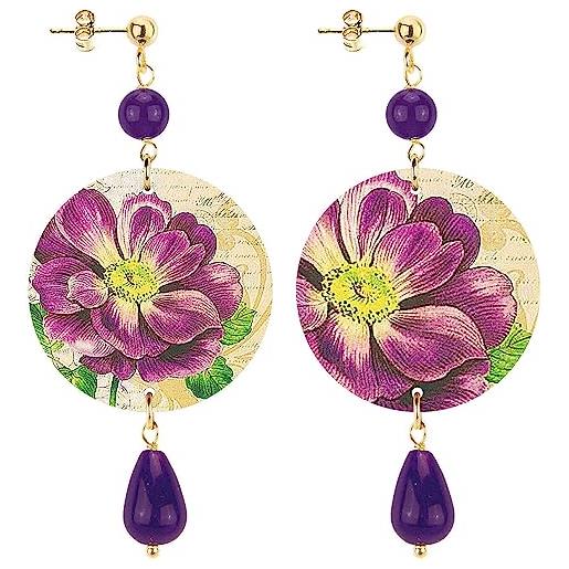 In lebole collezione the circle dpor132 fiore orecchini da donna in ottone pietra viola