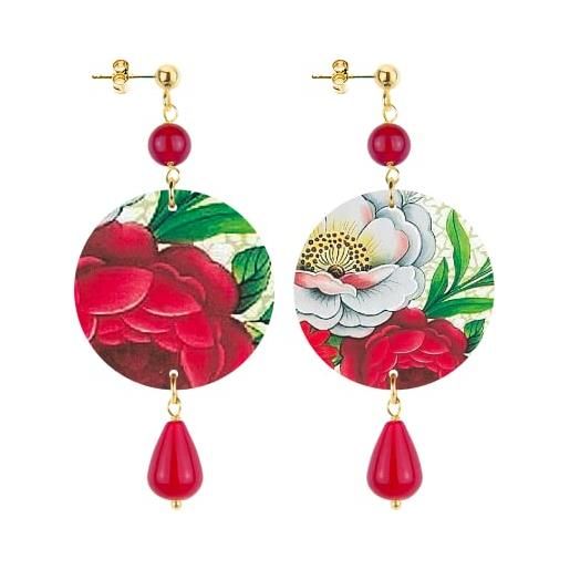 In lebole collezione the circle piccoli fiore bianco e rosso orecchini da donna in ottone pietra rubino