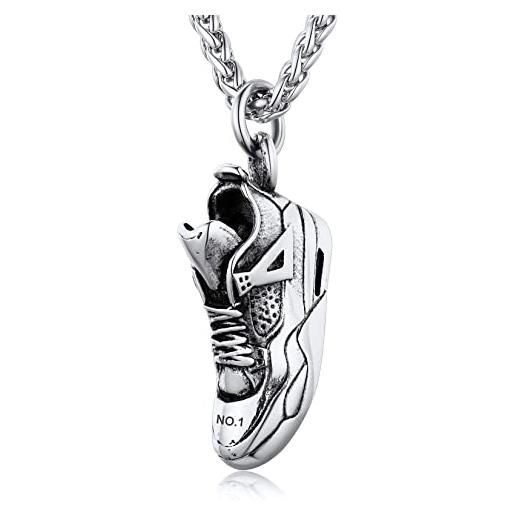 U7 collana uomo sportiva scarpa, argento collana uomo acciaio inossidabile, pallone da basket ciondolo uomo personalizzato con incisione, collana rapper ragazzo idee regalo per bambino maschile