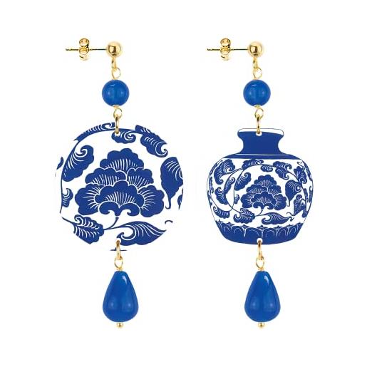 In lebole collezione the circle piccoli dpor115 vaso blu e bianco orecchini da donna in ottone pietra blu