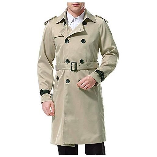 AOWOFS cappotto uomo lungo trench cappotto inverno con cintura doppio petto soprabito collo risvolto outwear parka, cachi. , m