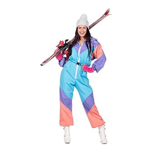 MIMIKRY costume intero da sci anni '80 costume intero da donna trash bad taste apres ski, turchese/albicocca/viola, 36