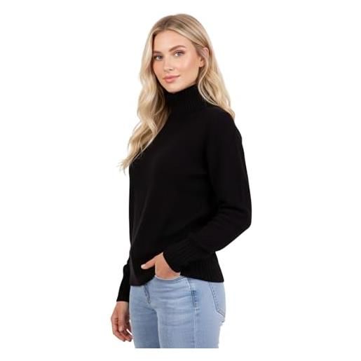 Marenza maglia collo alto donna misto cashmere doppio filo made in italy (s, nero)