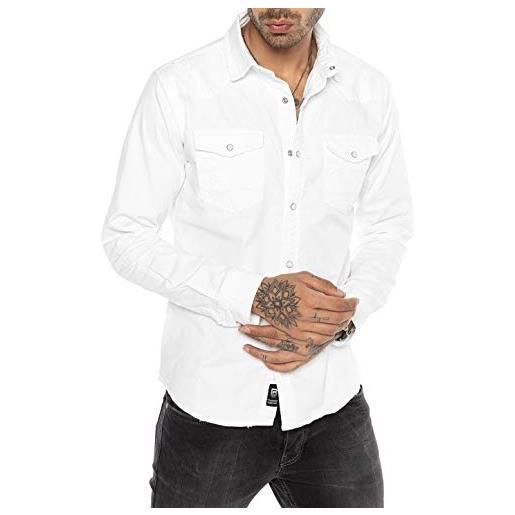 Redbridge camicia a jeans da uomo stile casual denim cotone bianco m
