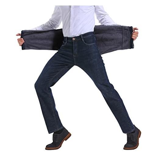 ziilay pantalone pile uomo jeans termico invernali felpati elasticizzati, 8837h blu, 38w/30l