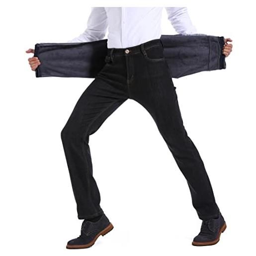 ziilay pantalone pile uomo jeans termico invernali felpati elasticizzati, 6557h blu, 36w/34l
