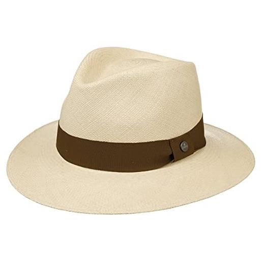 LIERYS cappello panama sophisticated uomo/donna - realizzato a mano in ecuador - cappello di paglia panama - cappello estivo con nastro decorativo in gros-grain natura-marrone chiaro l (59-60 cm)