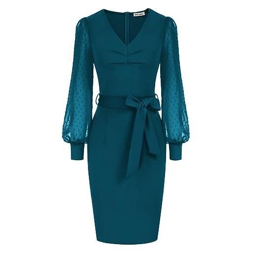 GRACE KARIN abito da donna a maniche lunghe, elegante, in rete, patchwork, decl0511, verde scuro, xl