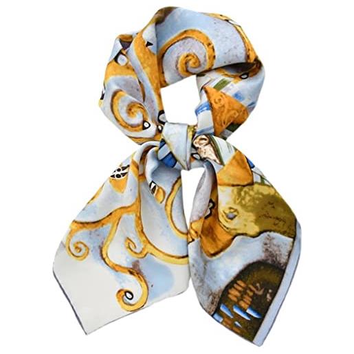 Prettystern donna 90cm elegante di raso seta arrotolato a mano foulard scialli fazzoletti da collo stampa artistica van gogh vaso con oleandro c571