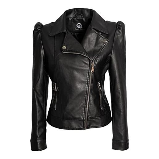 QUEEN HELENA chiodo giacca in ecopelle borchiata giubbino corto giacchetta casual biker motociclista leggera comoda donna y3006 (m, marrone)