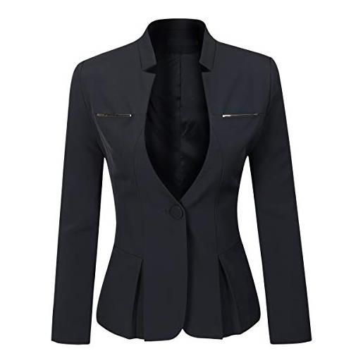 YYNUDA - blazer da donna, slim fit, con bottone automatico, giacca corta, per ufficio, grigio scuro, xl