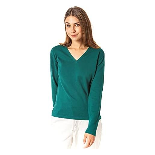 ETERKNITY - maglione donna scollo a v in cotone riciclato, verde smeraldo, m