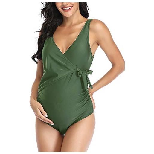 Summer Mae costume da bagno premaman donna intero maternità da spiaggia scollo a v verde m