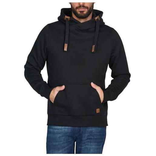 riverso rivniklas felpa con cappuccio da uomo, con tasche a marsupio, collo incrociato, regular, tinta unita, cotone, grigio, marrone, verde, rosso, blu, nero - nero (bjd). Xxl