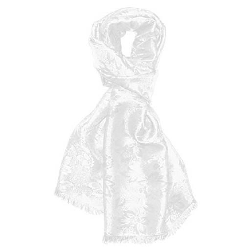 Lorenzo cana luxus - sciarpa da uomo in tessuto damascato, motivo floreale paisley, in viscosa misto seta, 55 x 190 cm, colore bianco