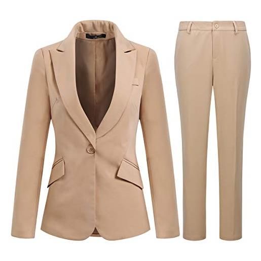 YYNUDA, completo da donna casual, composto da 2 pezzi, con giacca con un bottone e pantaloni o gonna, per lavoro e ufficio, l